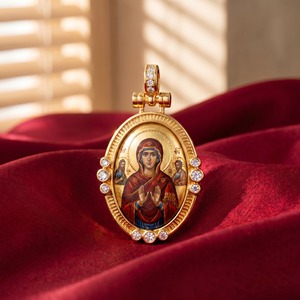 Collar con colgante de artesanía esmaltada de la Virgen María al por mayor, estilo bizantino, para artículos religiosos - Product Image 1