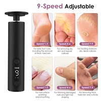 Lime à pieds électrique rechargeable double face et éliminateur de callosités avec poignée métallique, écran LED – Outil de pédicure étanche