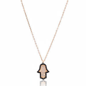 Collar con Colgante Hamsa de Piedra de Circonio Negro Nano, Hecho a Mano en Turquía, Joyería de Plata de Ley 925 al por Mayor - Product Image 2