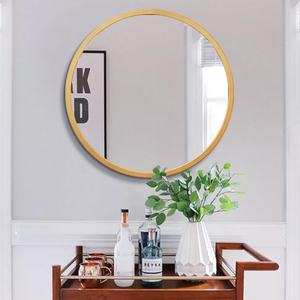 Decorative Framed Wall Solid <strong>Wooden</strong> <strong>Round</strong> Bathroom <strong>Mirror</strong> with Black Colored Frame - Product Image 1