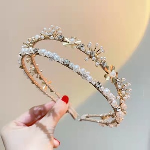 Cuentas <span class=keywords><strong>de</strong></span> <span class=keywords><strong>estambre</strong></span> <span class=keywords><strong>de</strong></span> flores, perlas, diamantes <span class=keywords><strong>de</strong></span> agua, material <span class=keywords><strong>de</strong></span> aleación <span class=keywords><strong>de</strong></span> metal <span class=keywords><strong>de</strong></span> doble fila, corona <span class=keywords><strong>de</strong></span> cabello brillante y diadema - Product Image 3