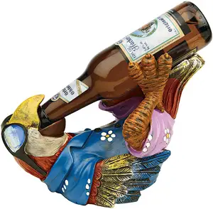 10英寸啤酒哥们儿热带提基鹦鹉瓶架雕像，聚树脂，全彩色