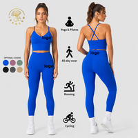 Ensemble de tenue athlétique sans couture pour Pilates, léger et à séchage rapide, avec soutien-gorge de sport à dos nageur et taille haute, idéal pour le yoga
