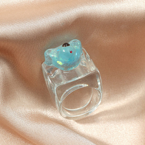 Новые корейские разноцветные прозрачные акриловые кольца в виде конфет, кольца Anello геометрической формы с квадратным медведем, резиновое кольцо - Product Image 2