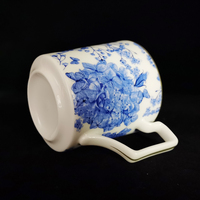 Mug Porselen Bone China Berpinggiran Emas Motif Bunga Hydrangea Biru untuk Kopi Teh, Cocok untuk Hotel Restoran Kafe, Hadiah, Ritel, Peralatan Makan Kustom