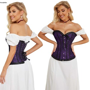 Style vintage grande taille XXXXXL vin rouge <span class=keywords><strong>Violet</strong></span> femmes mode <span class=keywords><strong>Corset</strong></span> haut tenues poitrine liant Bustier plissé désossé Victorianos - Product Image 1