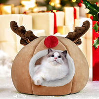 Happy Light Eco-Friendly Solid Christmas Reindeer Cat House Indoor Playing Winter Plush 100% Cotton Polyester-Filled Cats Beds