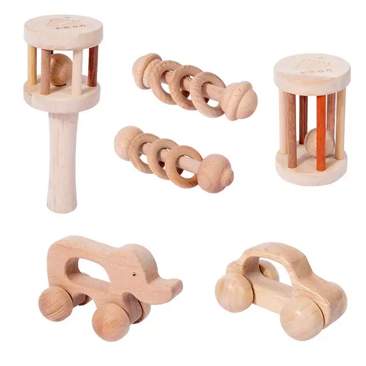 Juguetes para bebés de 0 a 6 meses, sonajero de juguete de madera para  bebés, mordedor, dentición para bebés, madera natural, juguetes para bebés