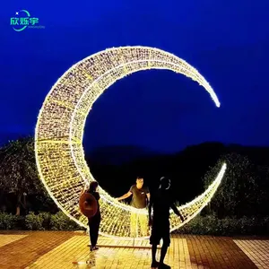 Ramadán al aire libre Decoración Tema Led Metal Luz Impermeable Led Vacaciones 3D Luna Motivo Luz