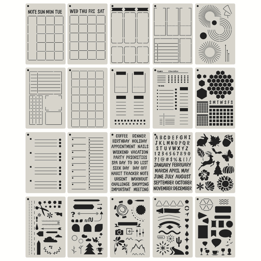 Stencil personalizzati all'ingrosso da 20 pezzi con alfabeto e animali fustellati per la decorazione del pianificatore