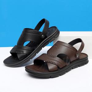 Sandales en cuir décontractées pour hommes grandes tailles, sandales de plage à double usage, chaussures en cuir véritable pour hommes - Product Image 1