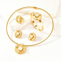 Ensemble de bijoux pour femmes en acier inoxydable de luxe, rond, serti de diamants rétro à la mode, 4 pièces