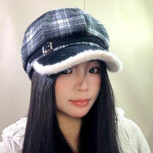 <span class=keywords><strong>Gorro</strong></span> de Pintor Octogonal de Felpa Japonesa Retro a Cuadros Rojos para Mujer Adulta, <span class=keywords><strong>Invierno</strong></span>, Cabeza Grande, Circunferencia de Cabeza de 56-58 cm - Product Image 4