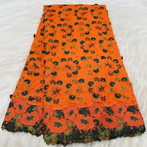 Tela de Algodón Africana de Alta Calidad con Bordado de Flores Amarillas, Material para Confección de Ropa DIY a Mano - Product Image 3