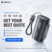REMAX Mini Power Bank 10000mAh, charge rapide 22.5W, câble Type-C intégré, cordon, 2-en-1, capsule compacte, écran LED, PD20W, voyage