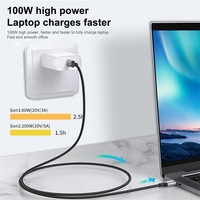 Cable de Alimentación USB C a USB C de Alta Calidad 5A, Cable de Datos Trenzado de Nailon TIPO C 3.1, Cable de Transmisión de Datos 4K HD