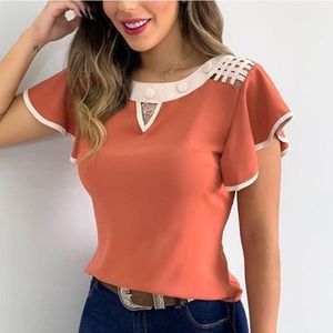 Blusas Femininas de Manga Curta, Camisa de Verão e Outono, Tops Elegantes Vintage com Decote Redondo - Product Image 2