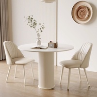 Table basse ronde en ardoise crème, style minimaliste moderne, table multifonctionnelle pour salle à manger et réception, ensemble table et chaises pour petits espaces domestiques