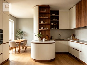 XINGRUOAesthetic Mobili da Cucina in Legno di Noce Ecologici Design Moderno Minimalista Curvo Arredamento Cucina su Misura - Product Image 1