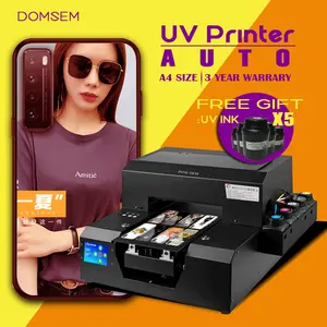 DOMSEM Printer UV, Printer Foto A4, Mesin Cetak Timbul 3D Flatbed untuk Casing Telepon DIY Langsung Pabrik Disesuaikan