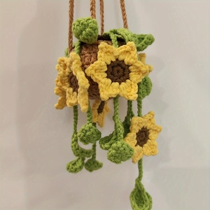 Handmade Crochet <b>Small</b> Sunflower Artificial Flower Car Hanging <b>Basket</b>-Lightweight & Durable for Rearview Mirror Decoration - Product Image 1
