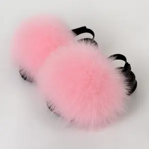 Di alta qualità indoor outdoor estate inverno bambini furry scivoli capretti di modo reale morbida pelliccia di volpe pantofole custom