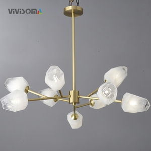 DPL38082 Suspension de plafond personnalisée de 1 mètre à 9 lumières en verre et cuivre moléculaire multi-branques pour projets modernes résidentiels, hôteliers et espaces commerciaux - Product Image 1