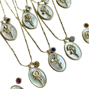 Collier tendance avec pendentif fleur de naissance en relief plaqué or, 12 mois, coquille ovale, matériau principal en cuivre, religieux chrétien - Product Image 1