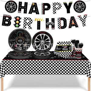 Racing Party Tablecloth And Plate Set Rectangle Black Offset Printing Birthday Decor Environment Friendly Plastic <b>Paper</b> 40-60 - Product Image 5