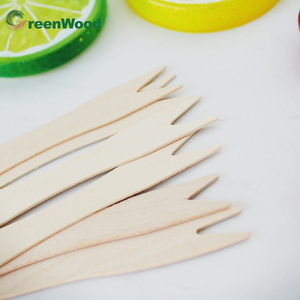 Prix d'usine, mini-fourchettes à apéritif biodégradables en bois, fourchettes en bambou à <span class=keywords><strong>2</strong></span> branches pour les chips et les fruits, <span class=keywords><strong>couverts</strong></span> jetables - Product Image 3