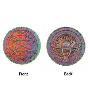 Moneda Conmemorativa de 1 oz de Cobre Fino .999, con Diseño de Globo Celeste, Pirámide de Ángeles, Mapa Estelar y Patina Arcoíris, Estilo Cartografía Antigua - Product Image 2