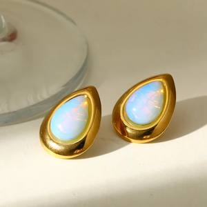 <b>Hot</b> Selling 18K Gold Plated 304 Stainless Steel Vacuum Electroplating Natural <b>Stone</b> Geometric Handmade Earrings For Women - Product Image 5