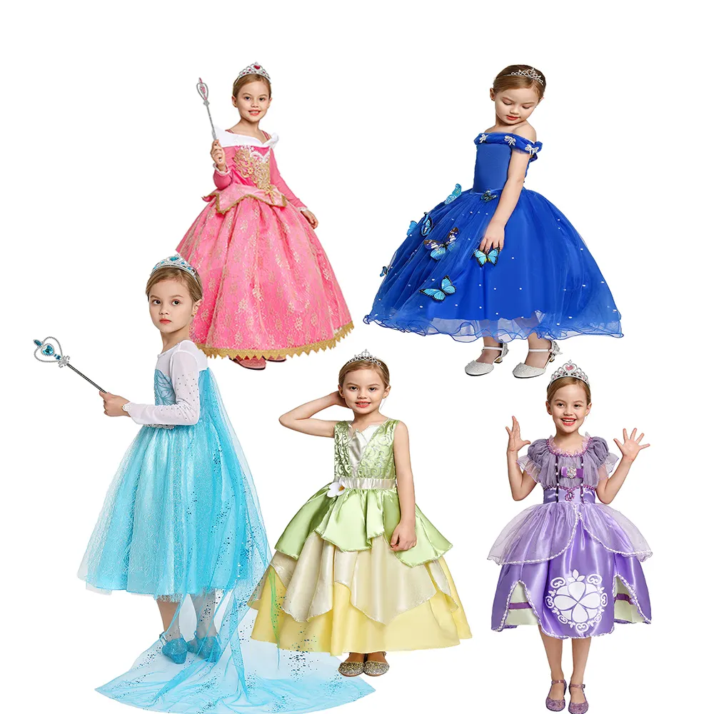 Disfraz de princesa de lujo para niñas, disfraz de Elsa, Anna, Blancanieves, Bella, Cenicienta, para fiesta de cumpleaños