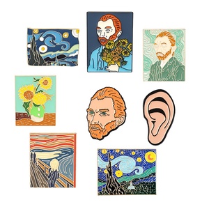Pin de esmalte metálico personalizado al por mayor pin de solapa de esmalte suave artístico de noche estrellada de girasol de Van Gogh - Product Image 1