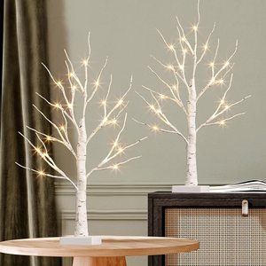 2 Arbres artificiels pour la décoration de table, lumières d'arbre alimentées par piles avec minuterie, arbre de <span class=keywords><strong>bouleau</strong></span> éclairé, décorations de Noël - Product Image 5