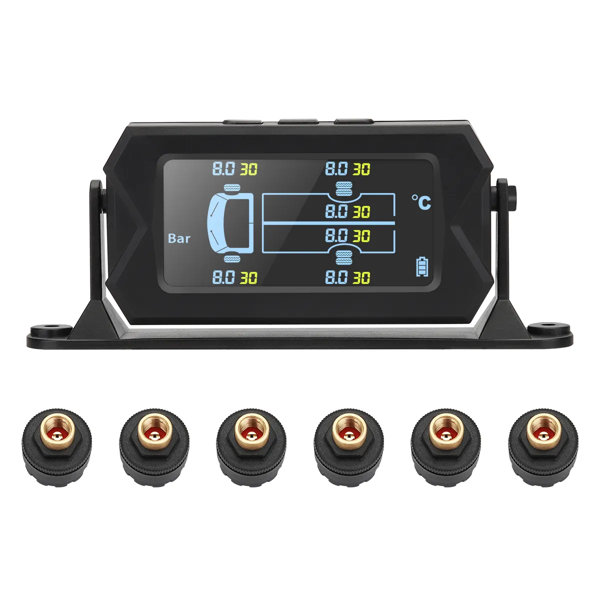 0-8 0-16 Bar 116 217 PSI layar besar 180 derajat dapat disesuaikan 6 roda truk TPMS sistem pemantauan tekanan ban Sensor