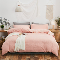 Parure de lit 4 pièces en polyester lavé, tissée, pliée, style japonais nordique, grande taille, unie