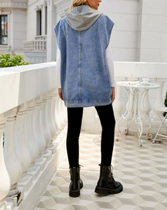 Loveda New Arrival Summer Y2K <strong>Denim</strong> Sleeveless <strong>Jacket</strong> Lapel Button Down Pocket Hood <strong>Denim</strong> Vest <strong>for</strong> <strong>Women</strong> - Product Image 6