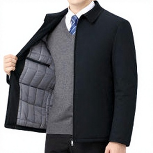 Chaqueta de Hombre Azul Marino, Mezcla de Lana, con Forro Acolchado, Resistente al Viento, Estilo Casual Elegante, Corte Regular, Cuello Clásico, Cierre de un Solo Botón - Product Image 4