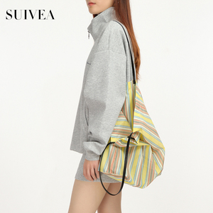 สินค้ามาใหม่ประจำฤดูใบไม้ผลิ/ฤดูร้อน: กระเป๋าโท้ทตาข่ายลายทางสีโดปามีนสำหรับวัยรุ่นอายุ 26 ปี—กระเป๋าถือที่ดูเรียบง่ายและมีสไตล์สำหรับผู้หญิง - Product Image 3