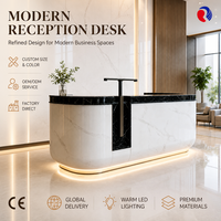 Comptoir de réception moderne, comptoir d'accueil, finition marbre, éclairage LED, comptoir de réception pour hall d'hôtel, bureau, mobilier commercial