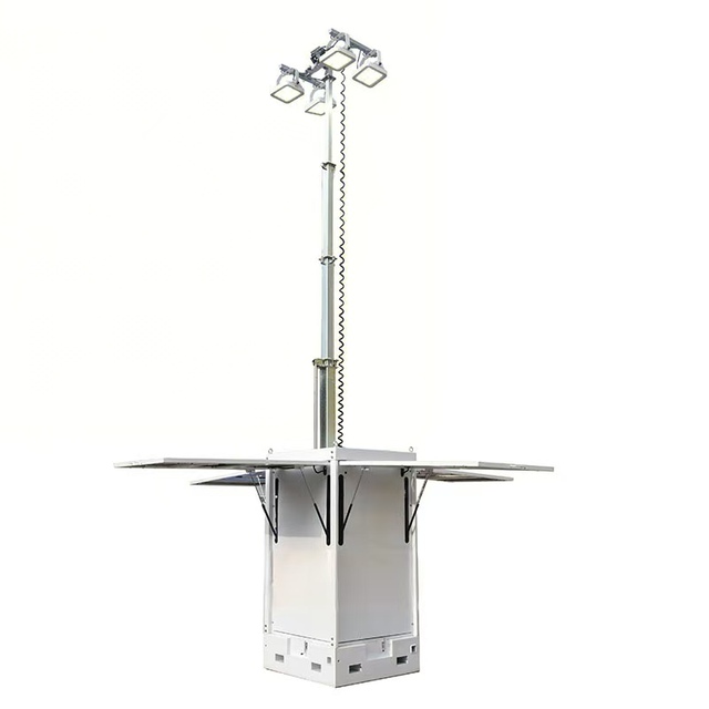 Cube Solar Light Tower with IP65 Rated 3 Solar Panels 6m Mast & 4x100W LED Lights for Mining & Oil Fields