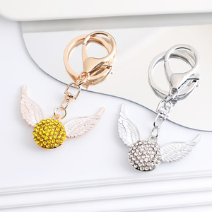 Bling Crystal Winged Snitch Bag Charm, Rhinestone Golden Snitch Alloy Key <strong>Ring</strong>, Fashion Sparkly Purse Decor for Fans - Product Image 1