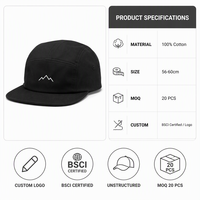 Casquette de papa à 5 panneaux à visière plate en coton doux brodé avec logo, vente en gros d'usine