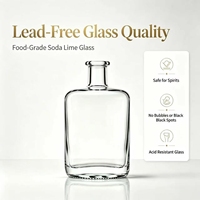 Bouteilles rondes en verre transparent pour spiritueux (vodka, whisky et gin), avec bouchon en liège personnalisé et impression par marquage à chaud disponible