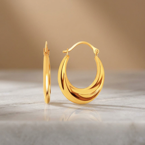 Orecchini a Cerchio Ovali Graduati in Oro Giallo 14k, Stile alla Moda per Donne, Modello D0100HP4Y9A - Product Image 3