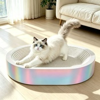Lit-griffoir ovale spacieux de luxe moderne pour chat, en carton ondulé écologique, arbre à chat à 2 niveaux, nid lounge d'intérieur