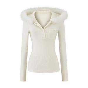 Suéter Casual Elegante de Algodón de Color Sólido, Antiarrugas, Grueso, para Invierno, con Mangas Largas Ajustadas - Product Image 3