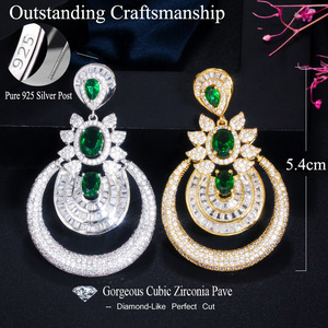 Pendientes Largos de Lujo con Circonita Cúbica Verde Esmeralda, Chapados en Oro de 18k, Estilo Vintage, para Mujer, Ideales para Bodas y Fiestas, Dubai - Product Image 4