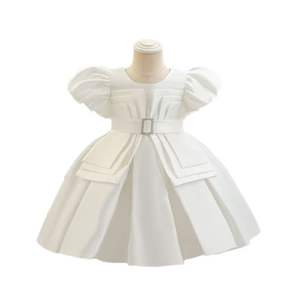 Custom Bulk Order Bubble Sleeve Waist Bow Lace Trim <b>Dress</b> for Baby Girls Toddlers-Elegant Party Gown - Product Image 6